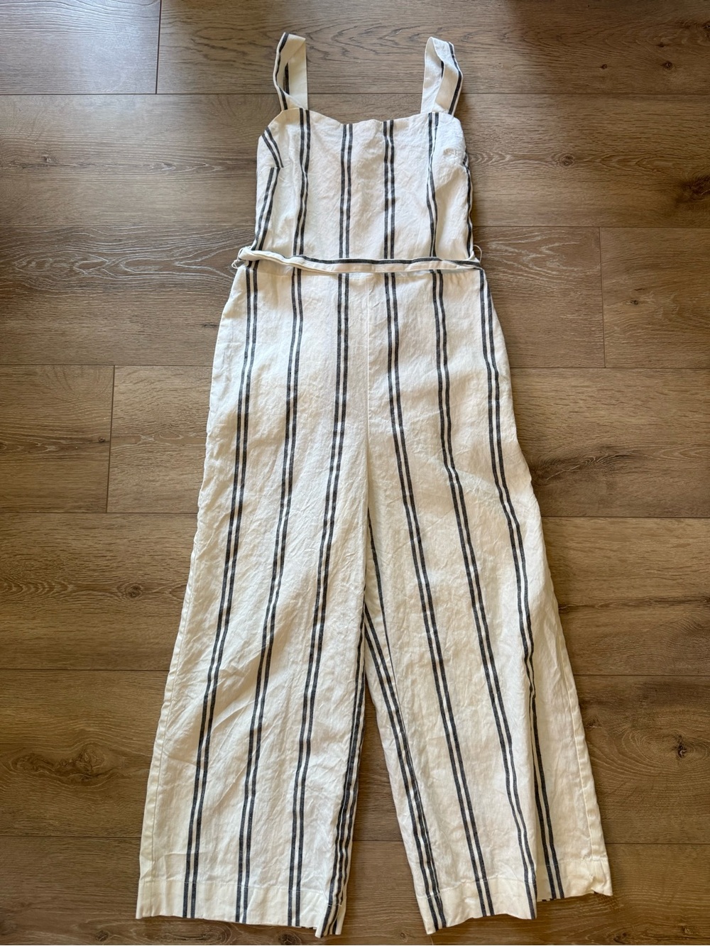 GAP White Jumpsuit with Black Vertical Stripes and Tie Waist - Picture 3 of 10